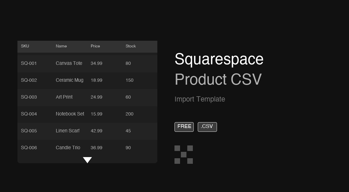 Free Squarespace product CSV import template download