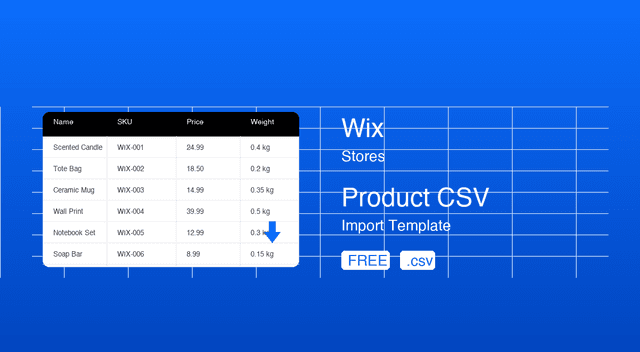 Free Wix product CSV import template download