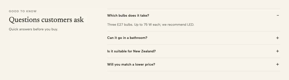 Questions customers ask: bulbs, bathrooms, New Zealand wiring and price match