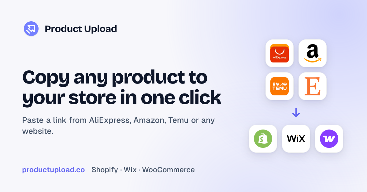 Screenshot of Product Upload, Paste a supplier link, get a finished store listing as a draft